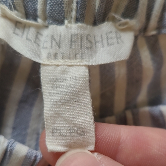 Eileen Fisher Blue Railroad Stripe Hemp & Cotton Pants - Size PL (Petite) - Picture 6 of 7